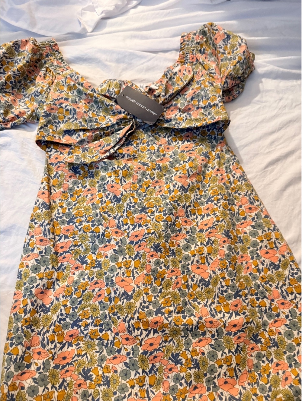 Sniper Blu Floral Puff Sleeve Mini Dress Size S